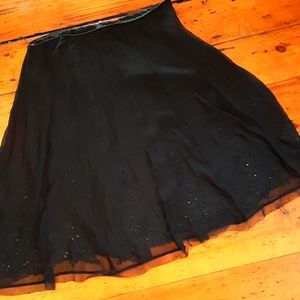 Tahari black silk beaded midi skirt.